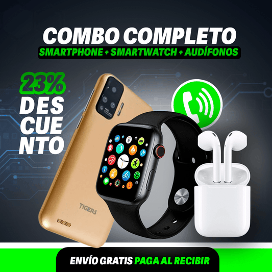 Combo Completo - Smartphone + Smartwatch + Audífonos [PAGO AL RECIBIR]